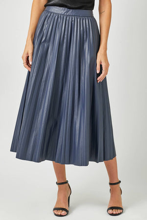 60289 Leather Pleating Skirt-Blue Hand Home