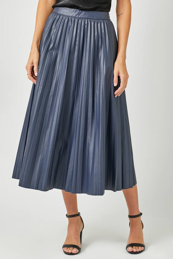60289 Leather Pleating Skirt-Blue Hand Home