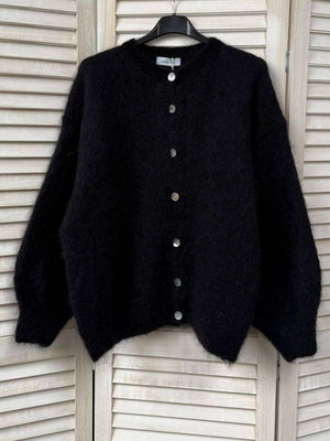 Cropped cardigan in 80% kid mohair-Blue Hand Home