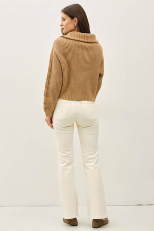 FLOPPY COLLARED CABLE ZIP UP SWEATER-Blue Hand Home