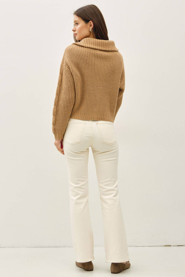 FLOPPY COLLARED CABLE ZIP UP SWEATER-Blue Hand Home