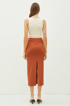 KNITTED HIGH RISE MIDI SKIRT-Blue Hand Home