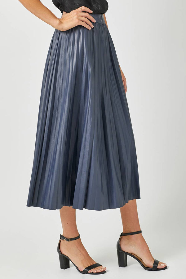 60289 Leather Pleating Skirt-Blue Hand Home