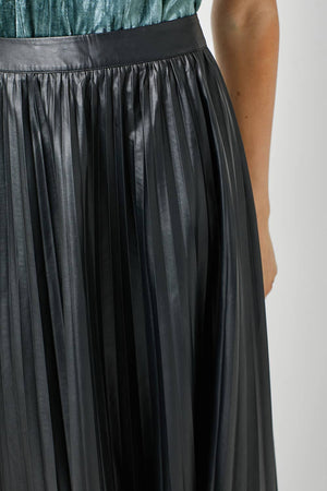 60289 Leather Pleating Skirt-Blue Hand Home