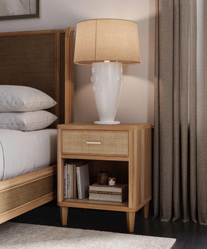 Lexington 1 Drawer Bedside Table w/ Rattan-Blue Hand Home