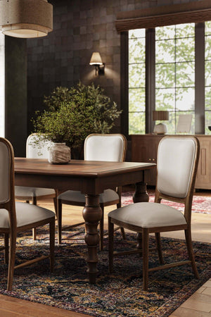 Laurna Teak Dining Chair In Teak White Wash W/ Natural Performance Fabric-Blue Hand Home