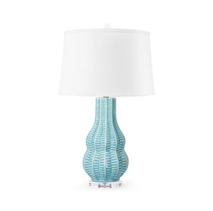 Quinn Lamp with Shade 17-inch White Linen, with Nickel-Blue Hand Home