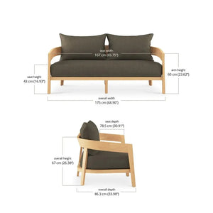 Raleigh 2 Seater W/ Seat & Back Cushions - Outdoor Teak-Blue Hand Home