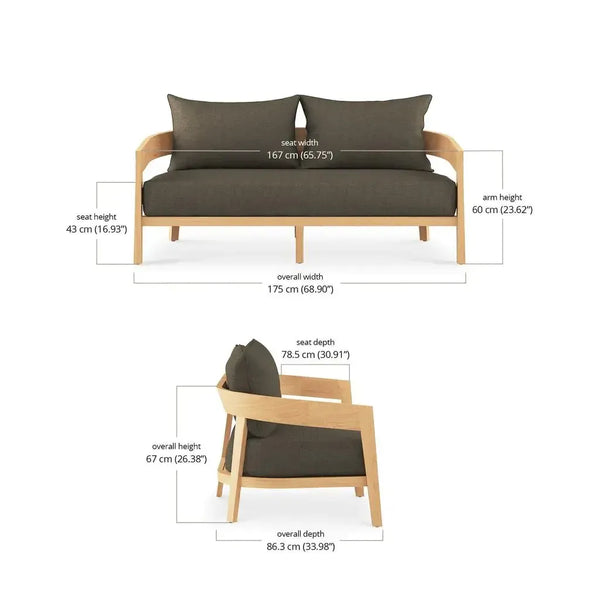 Raleigh 2 Seater W/ Seat & Back Cushions - Outdoor Teak-Blue Hand Home