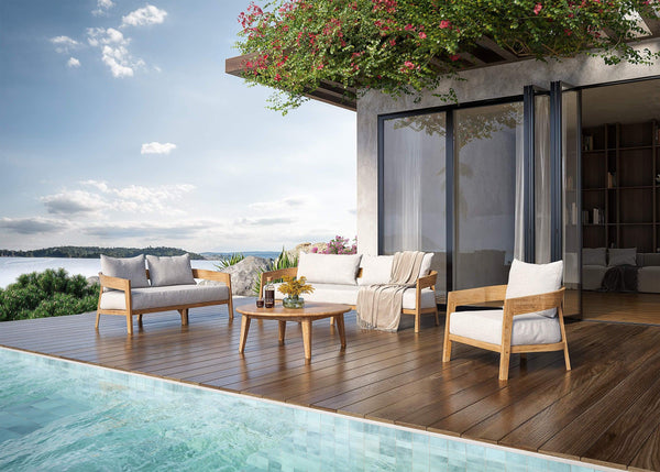 Raleigh 2 Seater W/ Seat & Back Cushions - Outdoor Teak-Blue Hand Home