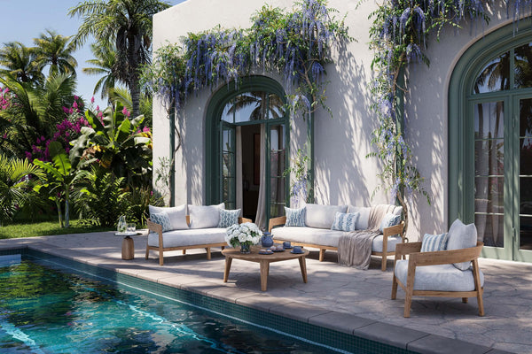 Raleigh 2 Seater W/ Seat & Back Cushions - Outdoor Teak-Blue Hand Home