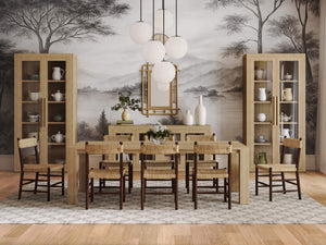 Lenox Dining Chair w/ Rush Seat in Matt Teak Brown-Blue Hand Home