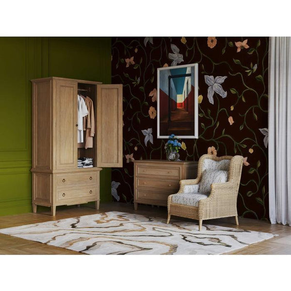 Marina Rattan Chair in Natural Rattan w/ Le Jardin Blue Fabric-Blue Hand Home
