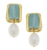 Susan Shaw Rectangle Stone Pearl Drop Clip Earrings-Susan Shaw Jewelry-Blue Hand Home