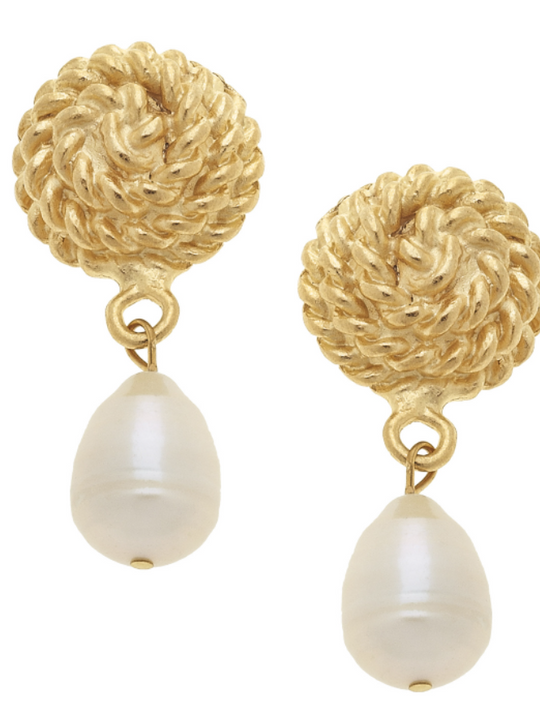 Susan Shaw Handcast Gold & Pearl Clip Earrings