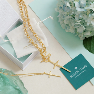 Dainty Tall Cross Necklace-Susan Shaw Jewelry-Blue Hand Home