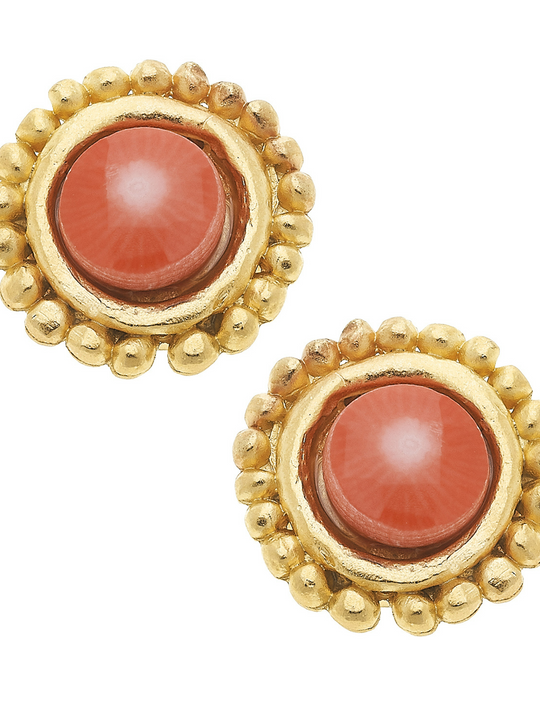 Susan Shaw Handcast Gold with Pink Coral CLIP Earrings