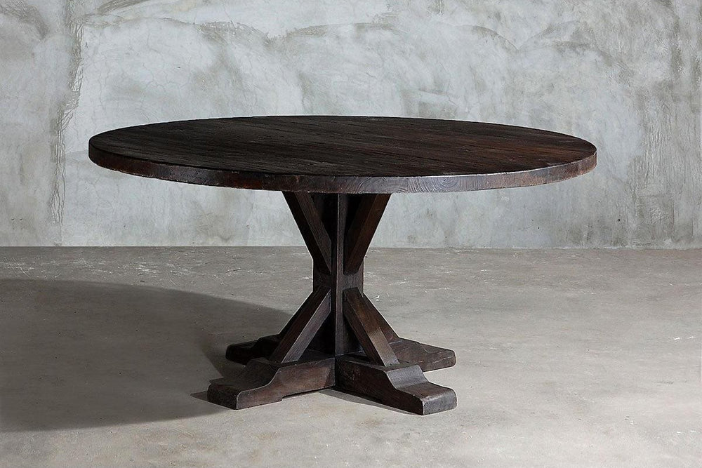 Reclaimed Elm Round Dining Table - Rail Base-Blue Hand Home