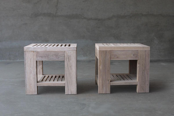 Reclaimed Teak Outdoor Side Table-Organic Restoration-Blue Hand Home