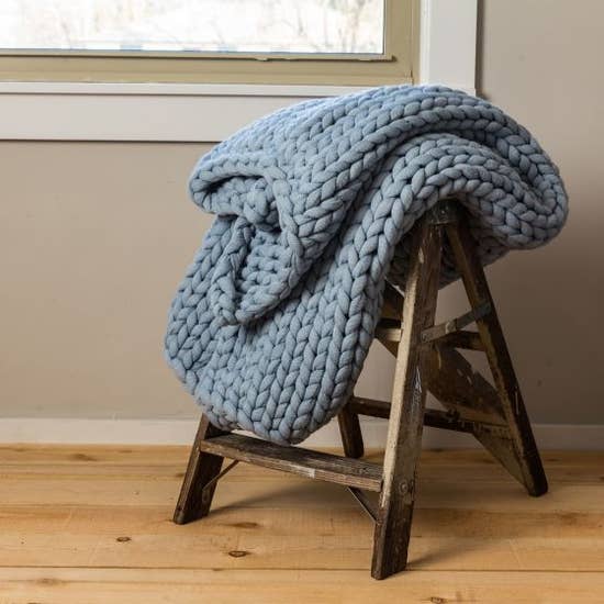 Chunky Knit Throw-American Heritage Textile-Blue Hand Home