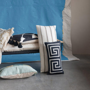 36" x 16" Cotton Lumbar Pillow with Embroidery-Blue Hand Home