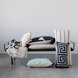 36" x 16" Cotton Lumbar Pillow with Embroidery-Blue Hand Home