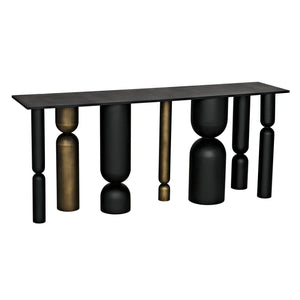 Figaro Console, Black Metal and Aged Brass Finish-Noir Furniture-Blue Hand Home
