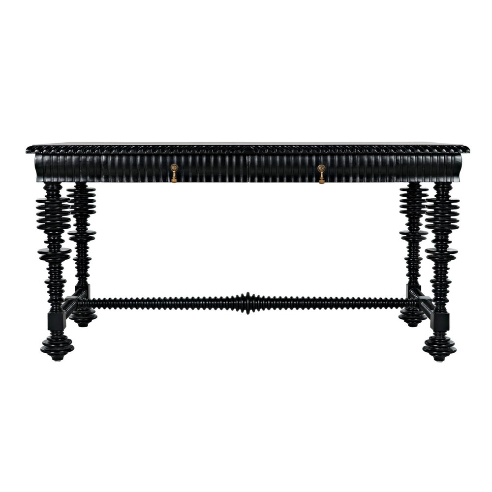 Noir Portuguese Desk, Small (60"), Hand Rubbed Black-Noir Furniture-Blue Hand Home