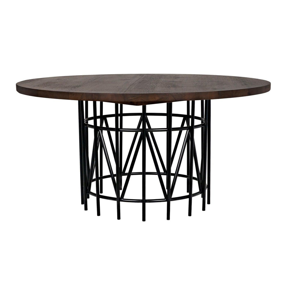 Silberman Dining Table, Dark Walnut W/Black Steel Base-Noir Furniture-Blue Hand Home
