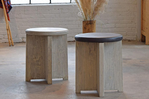 Concrete And Elm Side Table-Organic Restoration-Blue Hand Home