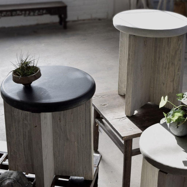 Concrete And Elm Side Table-Organic Restoration-Blue Hand Home