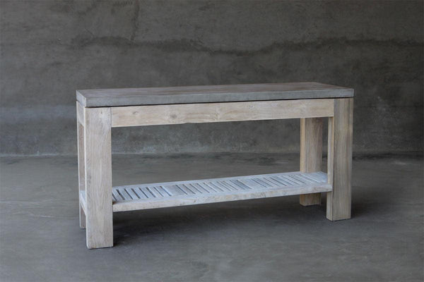 Concrete & Reclaimed Teak Console-Organic Restoration-Blue Hand Home