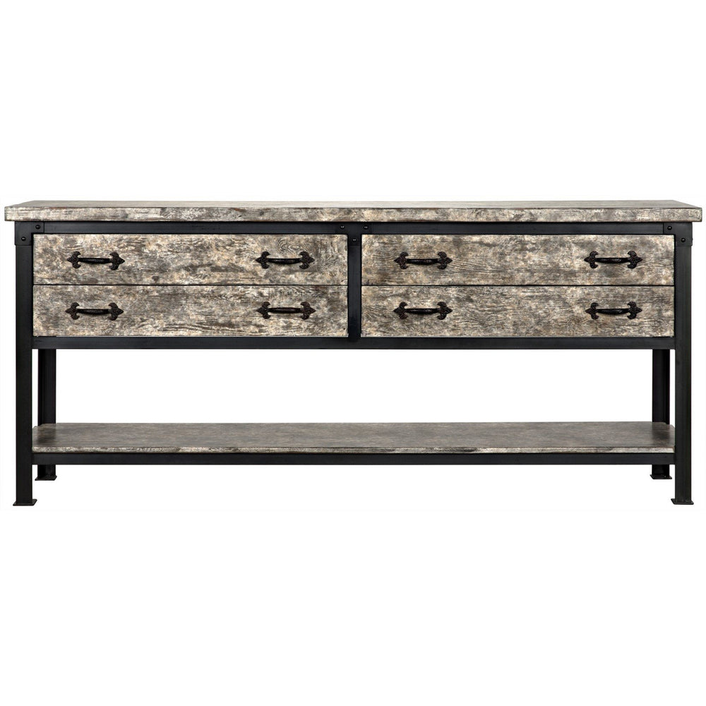 Steel console w/ RL top & drawers, shelf-CFC Furniture-Blue Hand Home