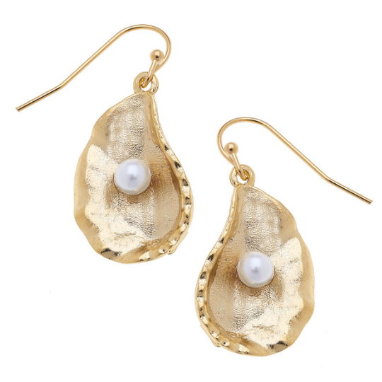 Susan Shaw Handcast Gold Oyster with Freshwater Pearl Earrings