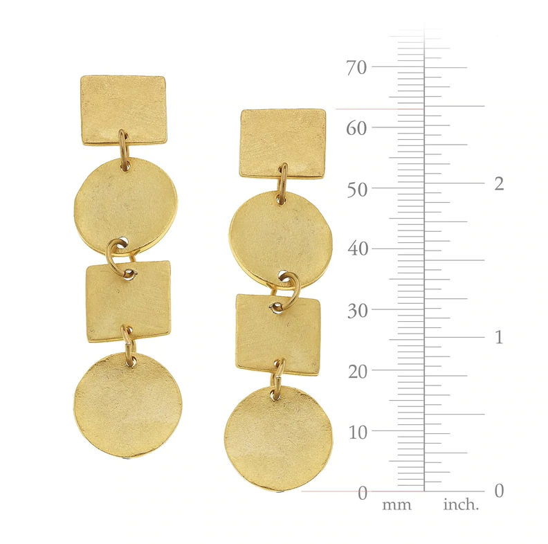 Handcast Gold Round & Square Linked Earrings-Susan Shaw Jewelry-Blue Hand Home