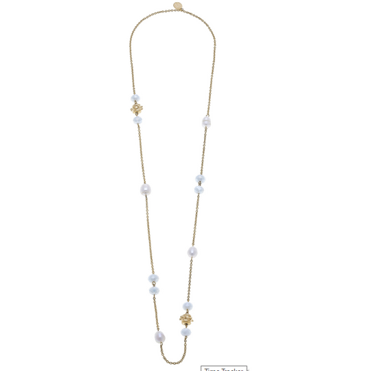 Susan Shaw Handcast Gold & White Crystal Necklace