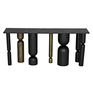 Figaro Console, Black Metal and Aged Brass Finish-Noir Furniture-Blue Hand Home