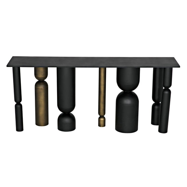 Figaro Console, Black Metal and Aged Brass Finish-Noir Furniture-Blue Hand Home