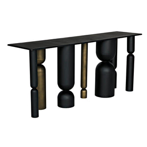 Figaro Console, Black Metal and Aged Brass Finish-Noir Furniture-Blue Hand Home