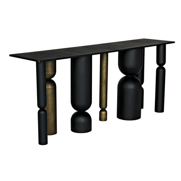 Figaro Console, Black Metal and Aged Brass Finish-Noir Furniture-Blue Hand Home
