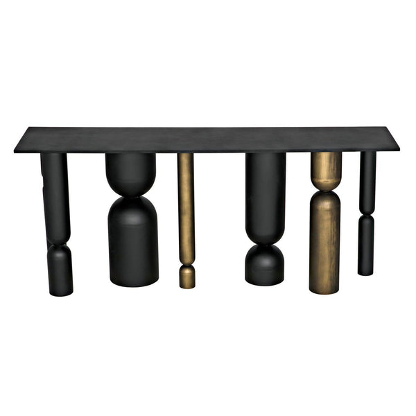 Figaro Console, Black Metal and Aged Brass Finish-Noir Furniture-Blue Hand Home