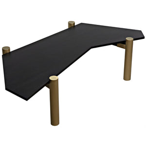 Tabu Coffee Table, Brass Finished Legs with Ebony Walnut Top-Noir Furniture-Blue Hand Home