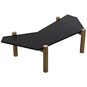 Tabu Coffee Table, Brass Finished Legs with Ebony Walnut Top-Noir Furniture-Blue Hand Home