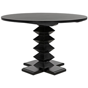 Noir Zig-Zag Base Dining Table, 48", Hand Rubbed Black-Noir Furniture-Blue Hand Home