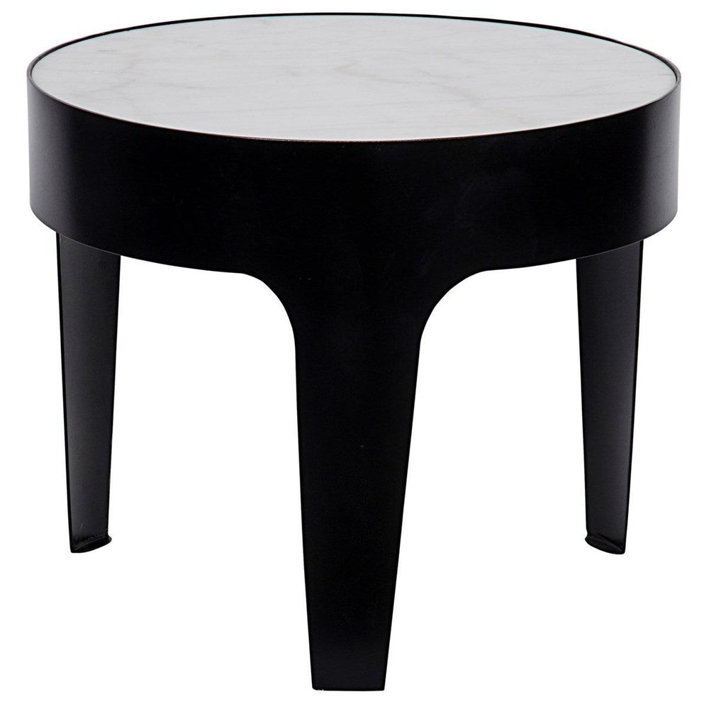 Noir Furniture Cylinder Side Table, Black Metal with Quartz Top, Large-Noir Furniture-Blue Hand Home