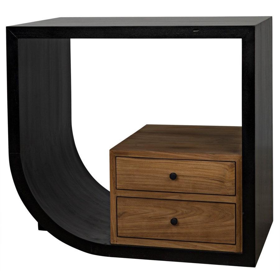 Noir Furniture Burton Side Table, Left, Hand Rubbed Black and Teak-Noir Furniture-Blue Hand Home