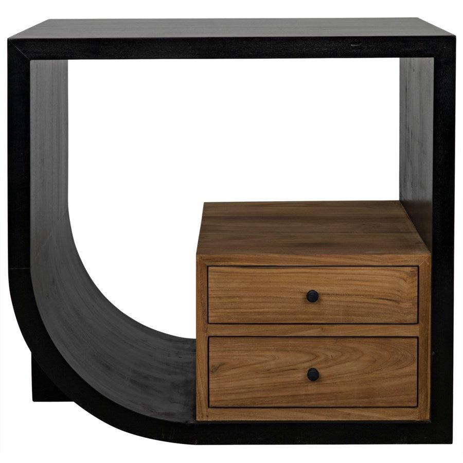 Noir Furniture Burton Side Table, Left, Hand Rubbed Black and Teak-Noir Furniture-Blue Hand Home