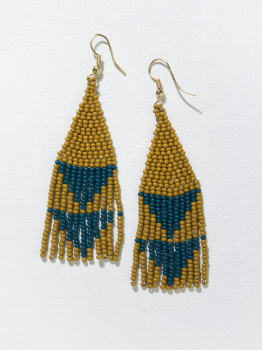 Citron with Peacock Triangles Earrings