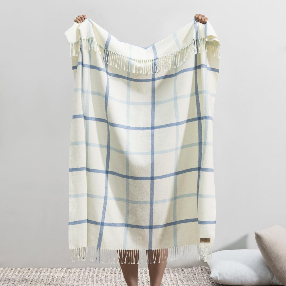 Plaid Italian Herringbone Throw-Blue Hand Home