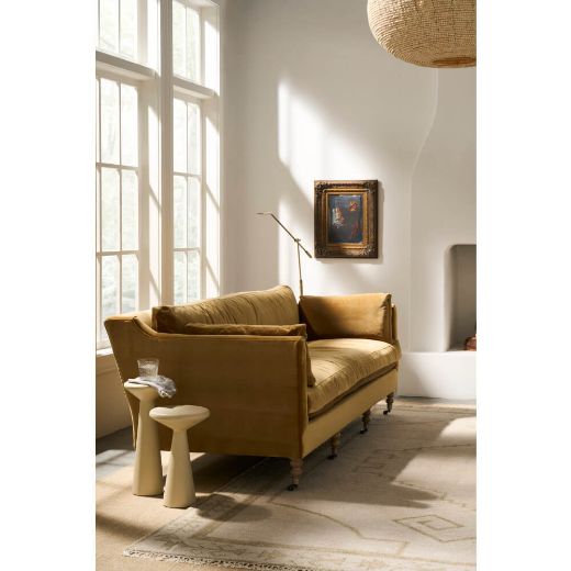 90” Madeline Sofa - Antiqued Amber Velvet-Blue Hand Home